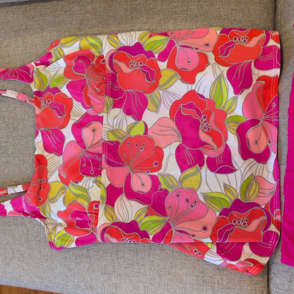 Lands' End Tankini Floral Under wire Women's 16 - Pink and Orange - Picture 2 of 10